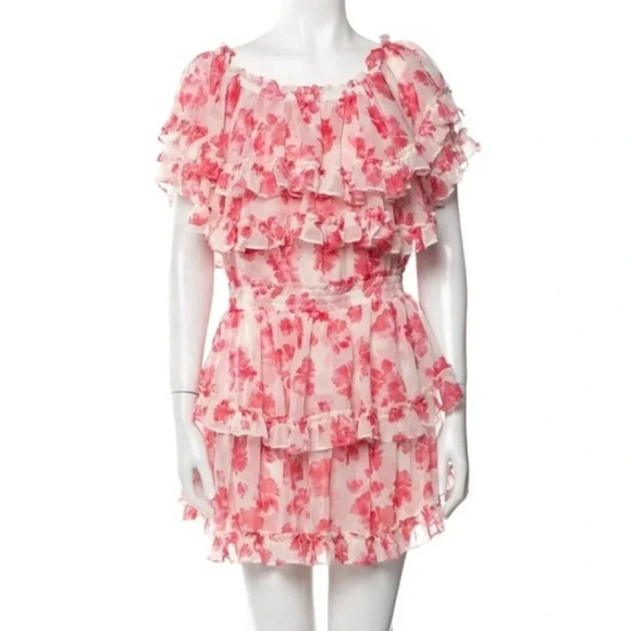 MISA LOS ANGELES Isella Floral Ruffle Georgette Mini Dress Pink White Size S NWT - Picture 5 of 16